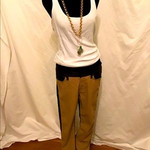 Black & Tan with Gold Side Zipper 7 For All Mankind Cropped Jeans Style Pants